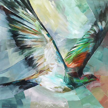 Sheila Brown nz wood pigeon artwork, acrylic painting